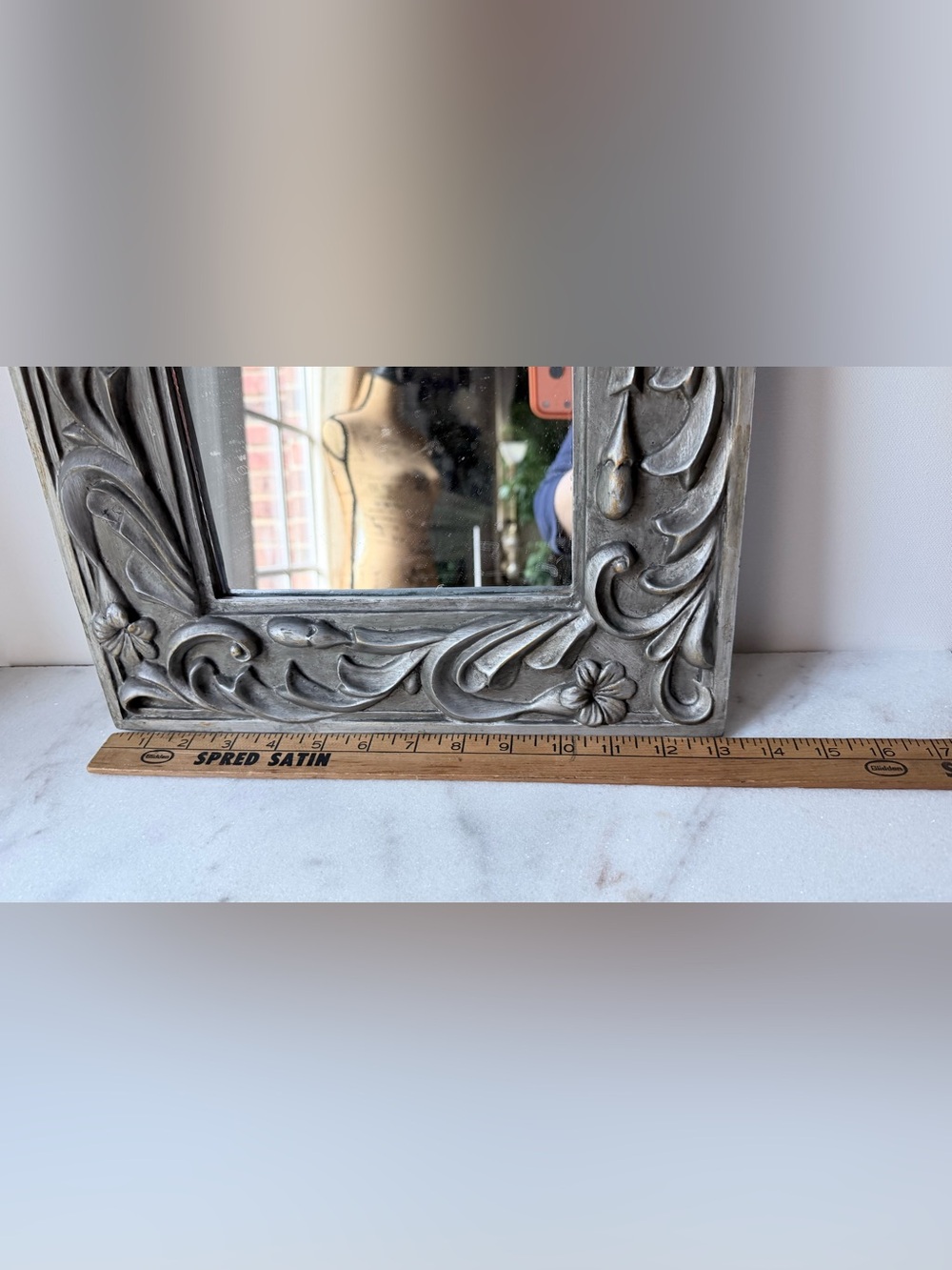 Decorative Floral Carved Square Wall Mirror - silver Gray - Picture 7 of 10